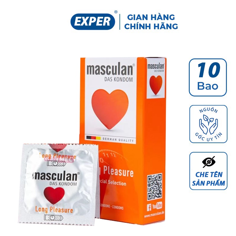 Bao cao su Masculan Long Pleasure, bcs siêu mỏng có gân và chấm hạt kéo dài thời gian