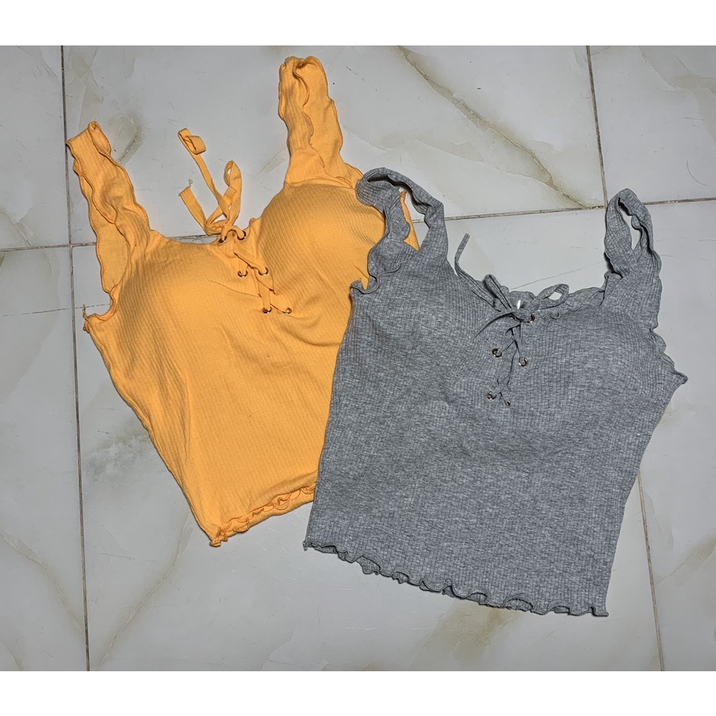 Áo 2 dây croptop có mút ngực dáng ôm vải thun gân co giãn mềm mịn xinh xắn dễ mặc