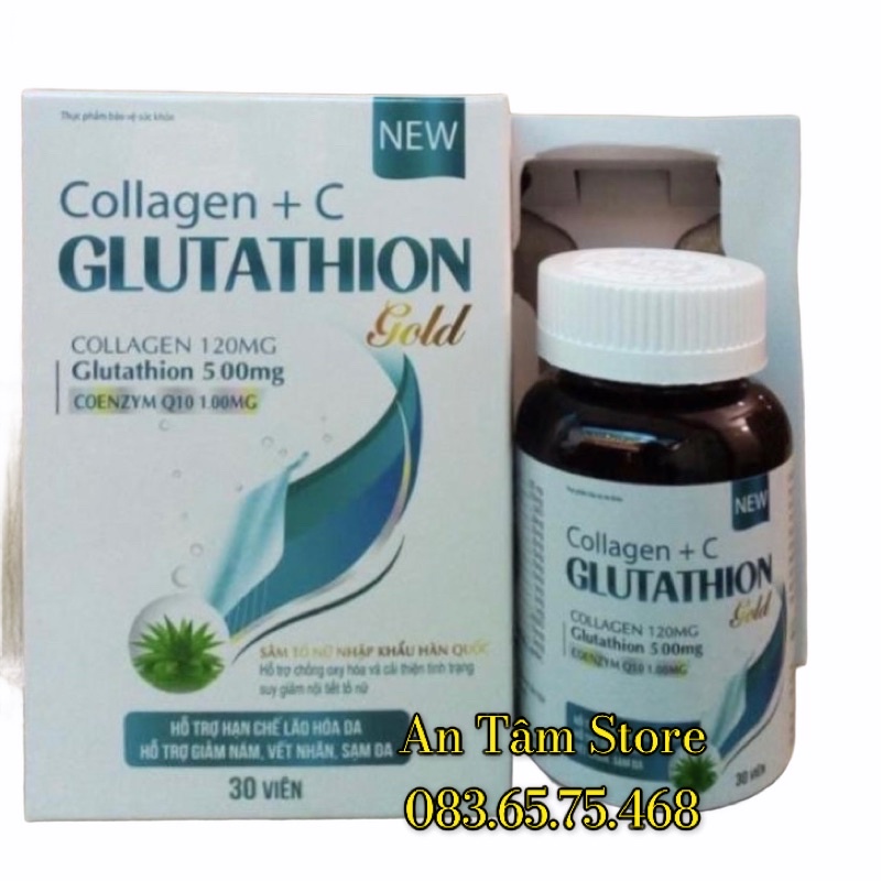 Collagen + C GLUTATHION đẹp da, sáng da, hạn chế lão hoá da hiệu quả Lọ 30 viên | Thế Giới Skin Care
