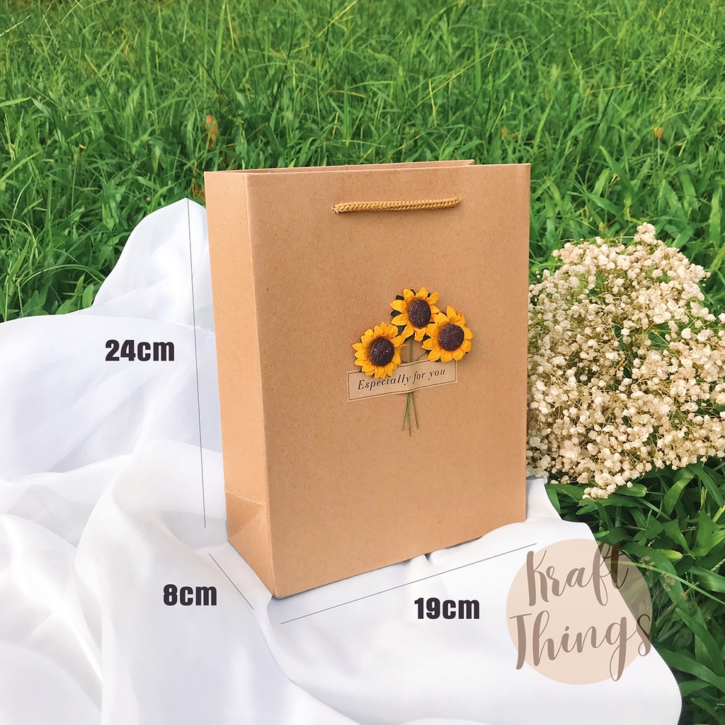 Túi kraft đựng quà tặng quai xách vintage  - túi quà giấy nâu dày nhiều size T03