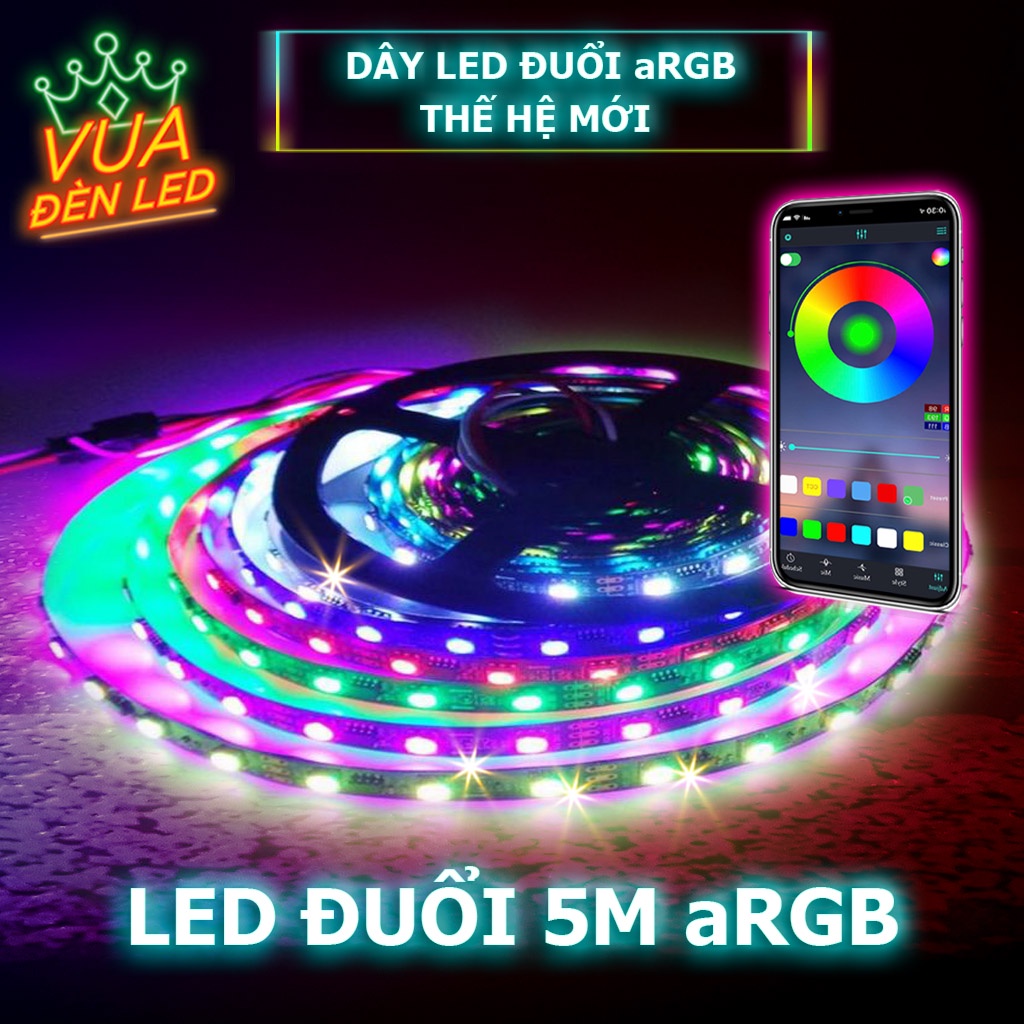 Dây đèn led đuổi ARGB 16 triệu màu, cảm biến âm thanh trực tiếp, điều khiển bằng điện thoại, led 5050 IP65 cao cấp