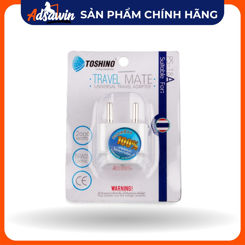 CHÍNH HÃNG - Phích cắm (ổ cắm)  chuyển đổi 2 chấu sang 2 chấu TOSHINO PS18A MADE IN THAILAND