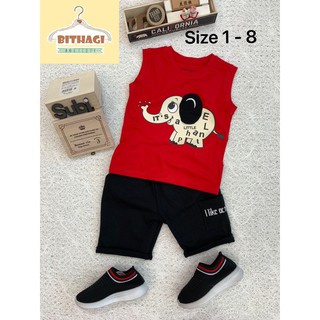 Bộ áo thun cổ tròn cộc tay - màu đỏ