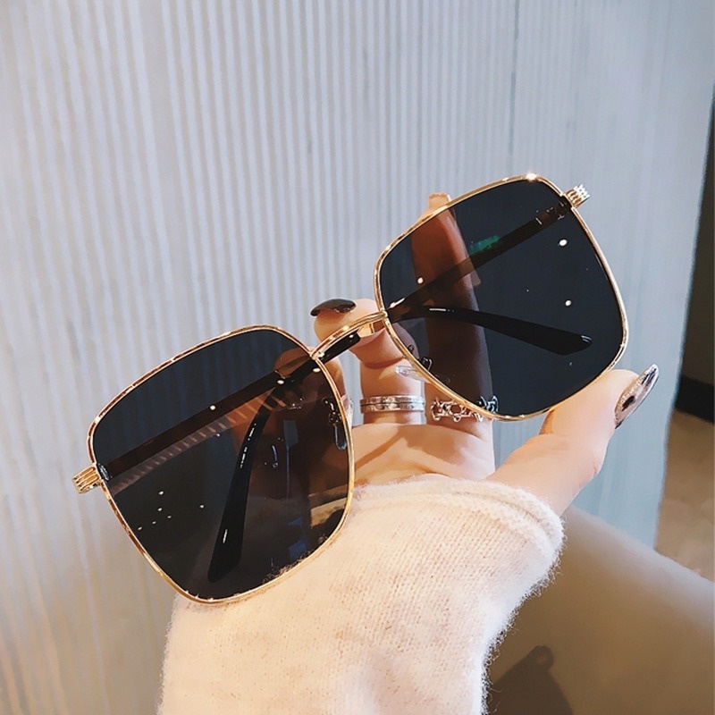 (KIQI-FASHION) COD Kính Chống Tia Uv400 Tròng Vuông Lớn Bằng Kim Loại Nhập Khẩu Thời Trang Chất Lượng Cao Cho Nữ