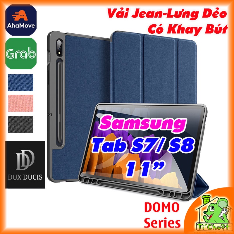 Bao da Samsung Tab S7 S8 11 T875 X706 DOMO Series Lưng Dẻo Vải Jean Khay thumbnail