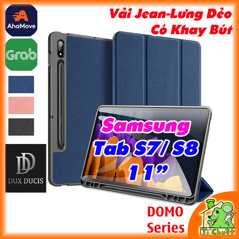 Bao da Samsung Tab S7/ S8 11" T875/X706 DOMO Series Lưng Dẻo Vải Jean Khay Bút