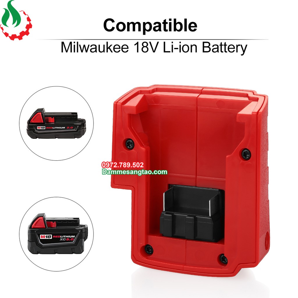 Đế chuyển pin Milwaukee 15V/18V sang Usb 5V sạc điện thoại