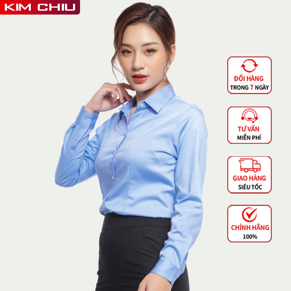 Áo Sơ Mi Nữ Công Sở Cao Cấp KIM CHIU Form Mai An Màu Xanh Biển Tay Dài Vải Kate Ý Đẹp, Ít Nhăn, Giãn Nhẹ. SMTD01