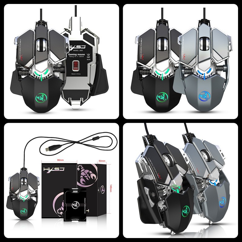 Chuột cơ gaming led RGB 6400DPI - J600 Black mechanical Gaming mouse