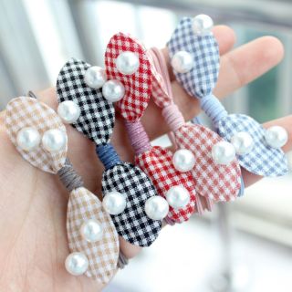 Set 2 cái cột tóc nơ đính hạt trai giả 5 màu pk115