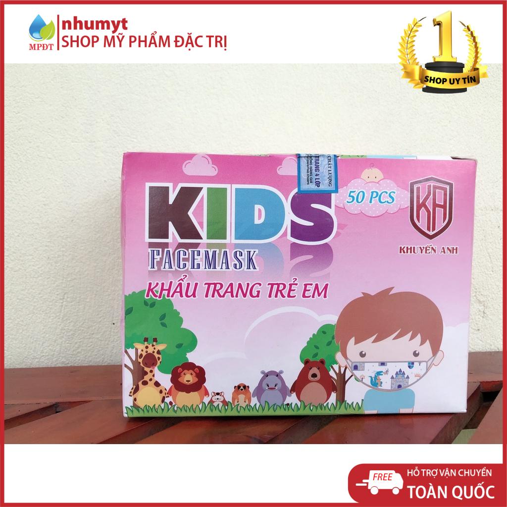 ( Hộp 50 chiếc) khẩu trang y tế cho người lớn, trẻ em dùng mộtlần,hàng chính hãng công ty, loại 4 lớp hai màu xanh trắng