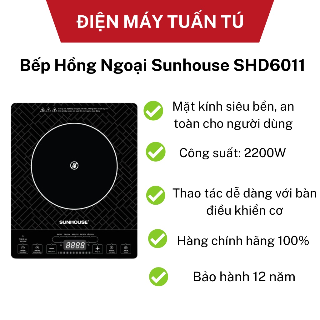Bếp điện hồng ngoại Sunhouse SHD6011 - bếp hồng ngoại đơn daikiosan cảm ứng - hàng chính hãng bảo hành 12 tháng