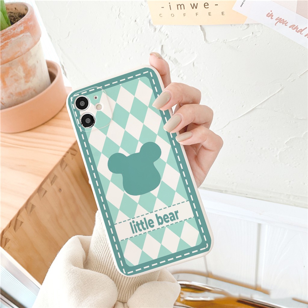 Ốp lưng iphone Bear xanh cạnh vuông 6/6plus/6s/6splus/7/7plus/8/8plus/x/xr/xs/11/12/13/pro/max/plus/promax e204