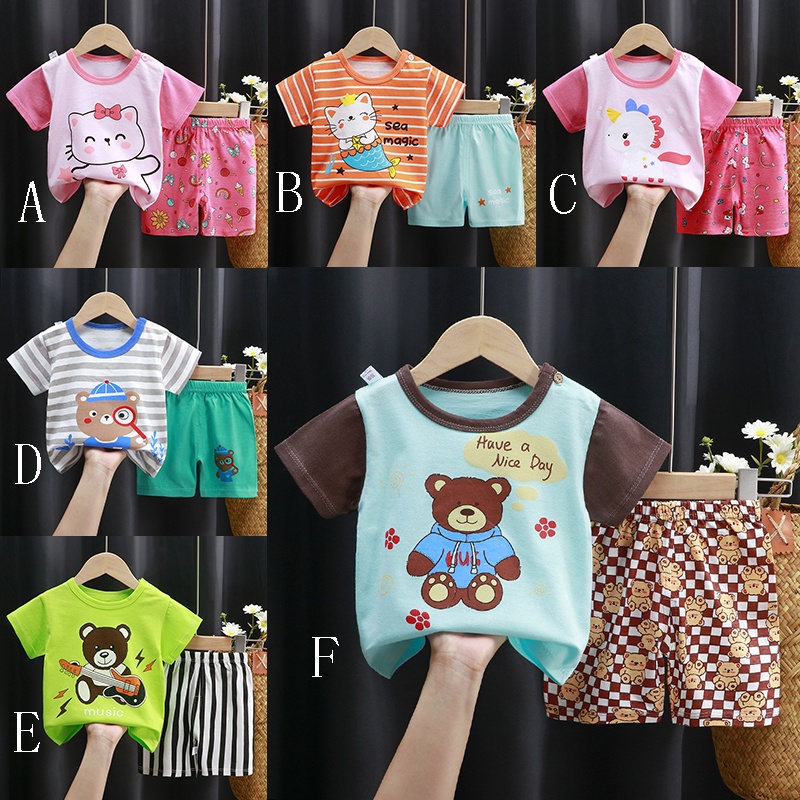 Bộ 2 món SANITKUN gồm áo thun tay ngắn 100% cotton in họa tiết hoạt hình kèm quần short thời trang mùa hè cho bé
