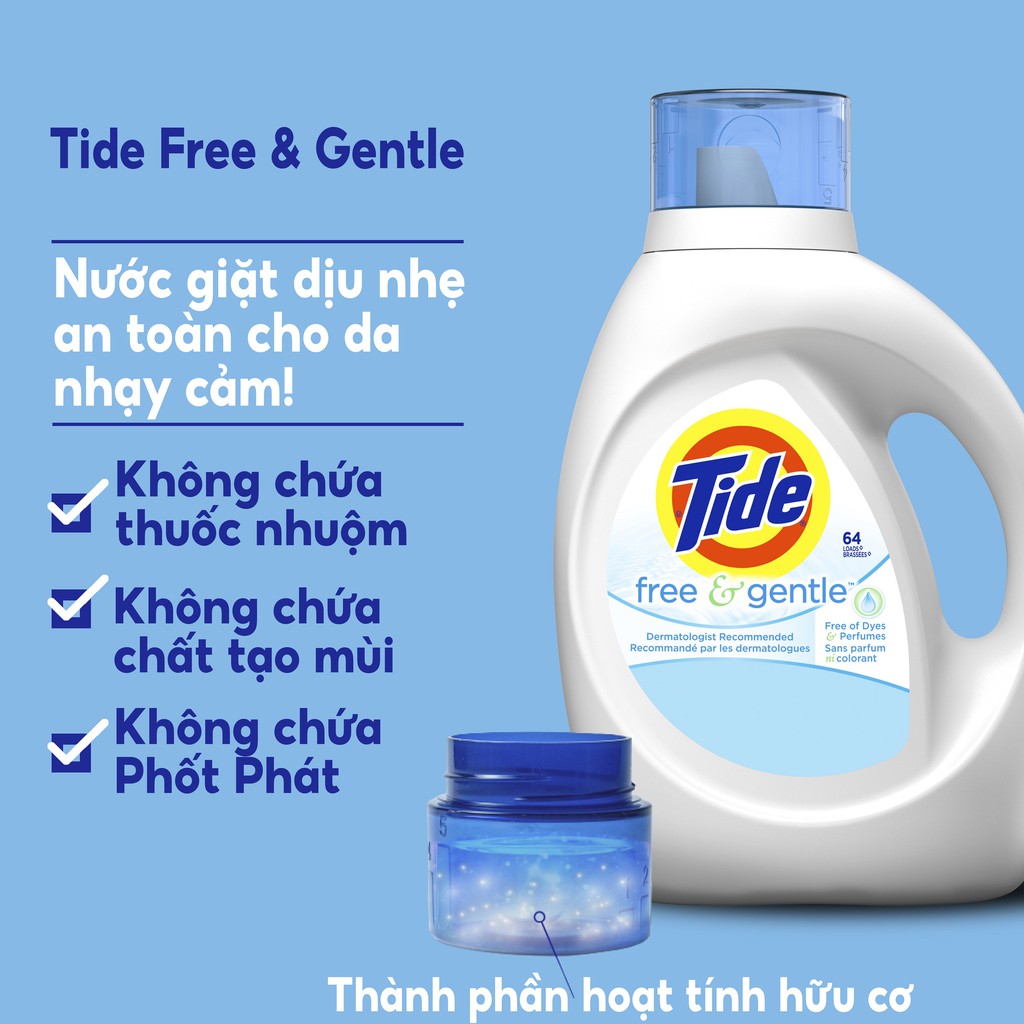 Nước Giặt Tide Dành Cho Da Nhạy Cảm 1.36 Lít - Tide Laundry Liquid Free & Gentle 1,36L