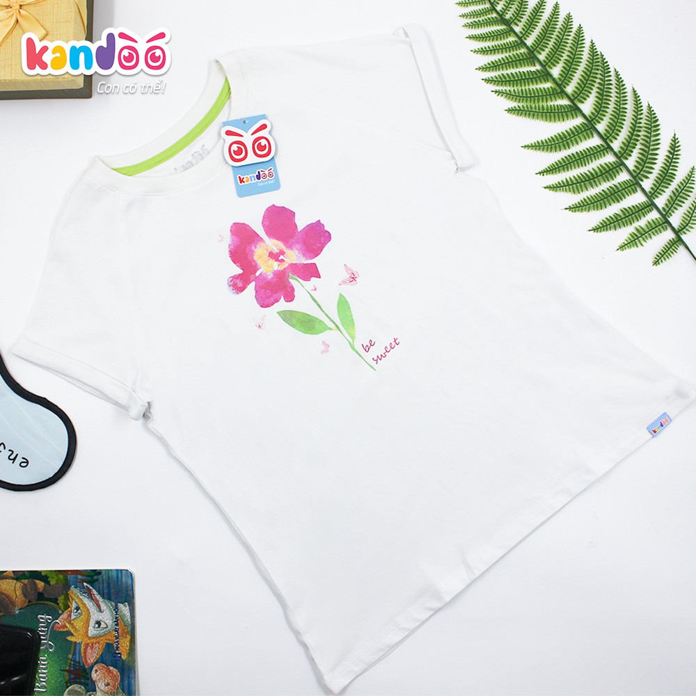 Áo T-shirt bé gái KANDOO màu trắng, chất liệu 100% cotton cao cấp mềm mịn, thoáng mát - Mã DG16TS05