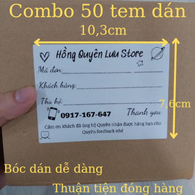 50 Phiếu ship hàng in thông tin tên shop kích thước 10,3x7,6cm