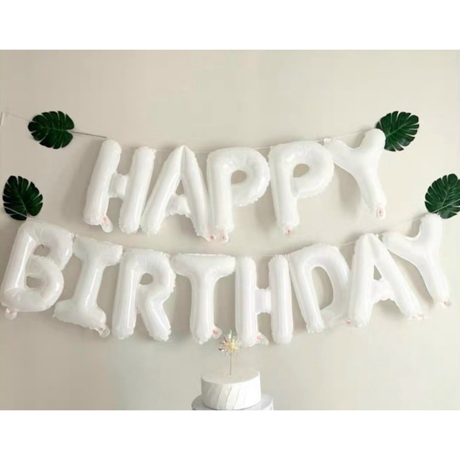 Bóng chữ Happy birthday màu trắng sữa trang trí sinh nhật thôi nôi cho bé trai bé gái người lớn đẹp
