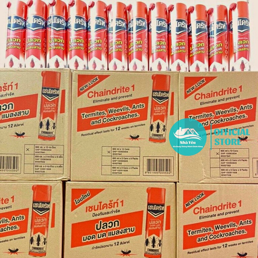 Bình Xịt Diệt Mối,Muỗi,Gián Và Các Loại Côn Trùng ChainDrite Thái Lan 600ml - An Toàn Cho Người Sử Dụng,Hàng Chính Hãng