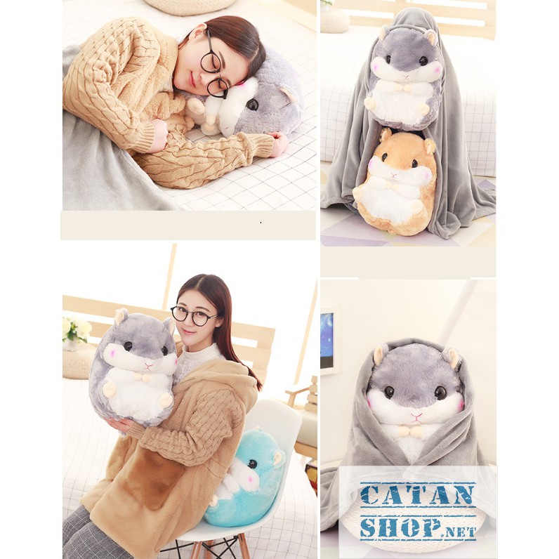 Gối mền hamster  3 trong 1 siêu cute, nỉ nhung cực mịn,chăn gối văn phòng,gấu bông CATAN shop,quà tặng sinh nhật