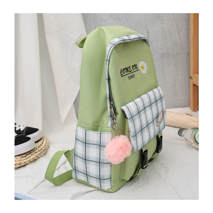 Set 4 Ba Lô JASMIN NOIR Túi Ví Canvas Họa Tiết Ca Rô Dễ Thương Cho Nữ