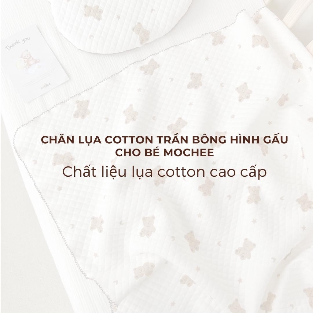 Chăn lụa cotton Mochee hình gấu cho bé họa tiết mềm mại - Monnie Kids