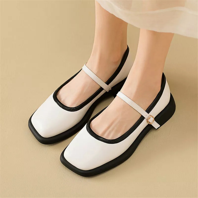 Giày mary jane đế 2.5cm mũi vuông, giày nữ lolita phối viền màu mã K4