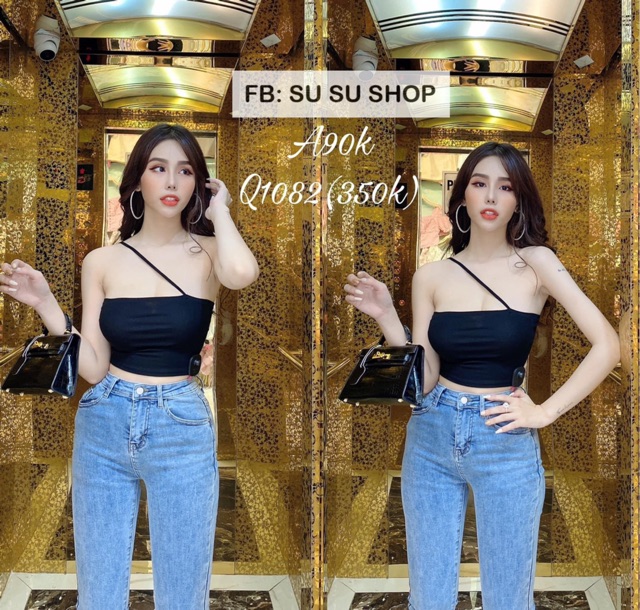 Áo croptop 1 dây lệch vai chất borip
