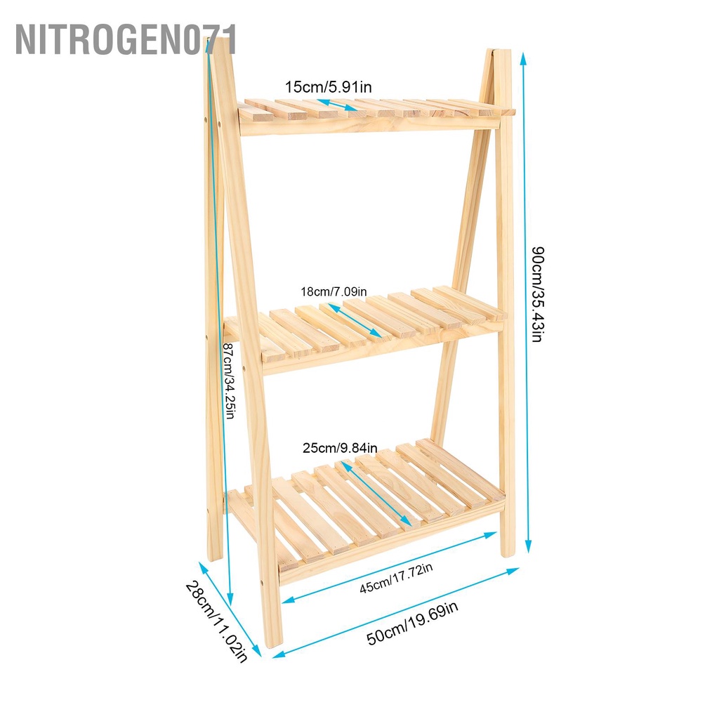 Kệ để chậu hoa cây cảnh gỗ rắn gấp gọn đa năng 3 tầng để trong nhà ngoài trời sân vườn ban công tiện lợi Nitrogen071