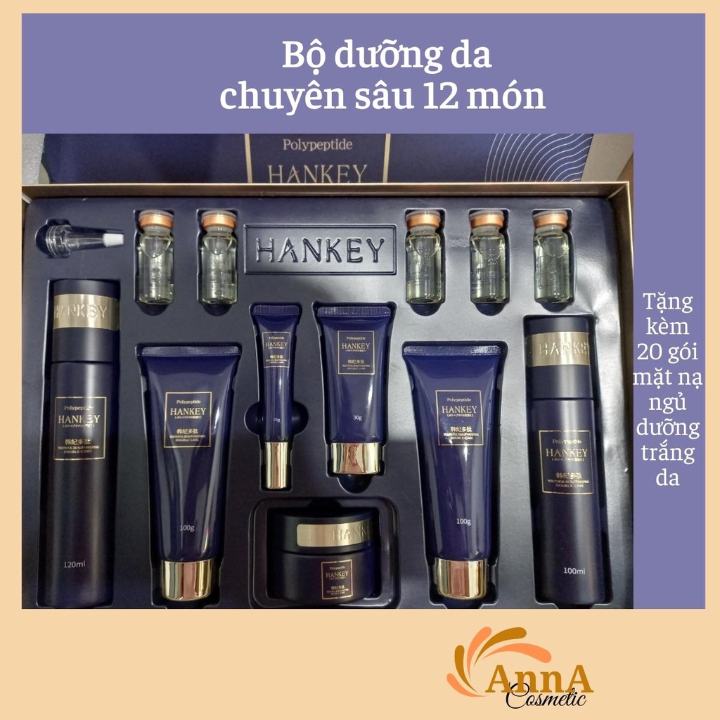 Bộ Dưỡng Da Chăm Sóc Mặt Combo Skincare Dưỡng Trắng Da Mặt Polypeptide Hankey, Bộ Mỹ Phẩm Nội Địa Trung 12 Món