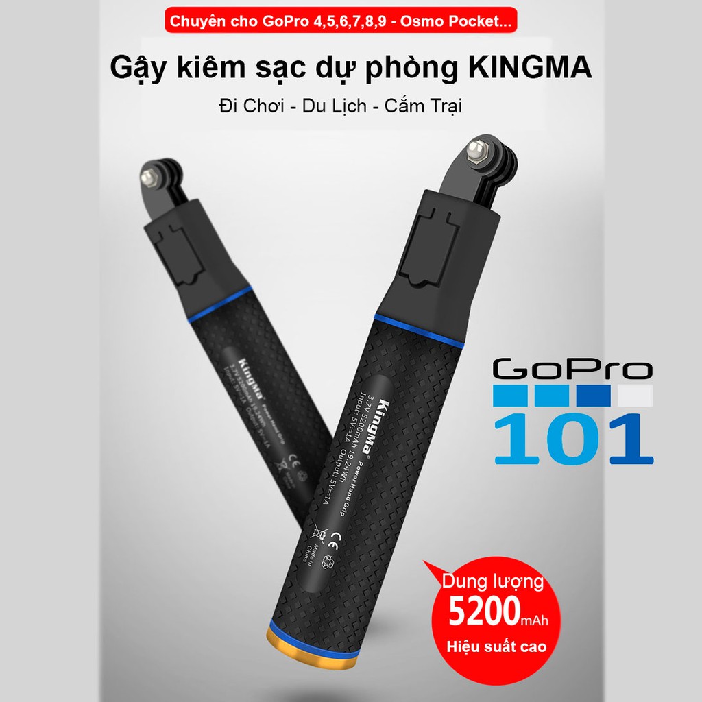 Gậy kiêm sạc dự phòng KingMa cho gopro 5 6 7 8, Sjcam, Yi Action, Osmo Action - Gopro101 - inoxnamkim