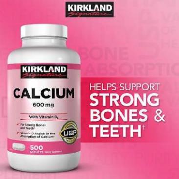 Kirkland Calcium 600mg with Vitamin D3 500 viên uống. Date 10/23. Thực phẩm chức năng bổ sung Canxi hàng Mỹ USA