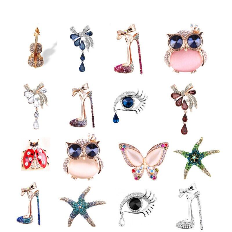 Ghim Cài Áo Đính Đá Mắt Mèo Giày Cao Gót Cú Mèo Thiên Thần Sao Biển Kiểu Nhật Hàn