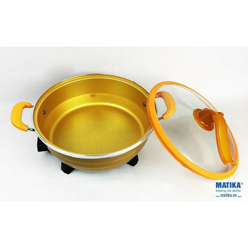 Nổi lẩu điện đa năng 💖 MATIKA 💖 Chảo điện chống dính nồi hấp 2 tầng dung tích 6L - 1800w MTK-9032