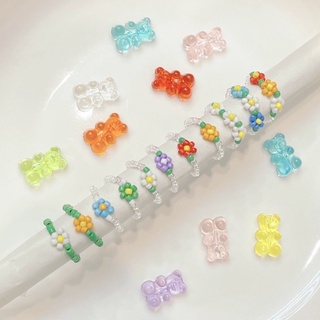 Nhẫn hạt cườm hình hoa daisy nhiều màu handmade