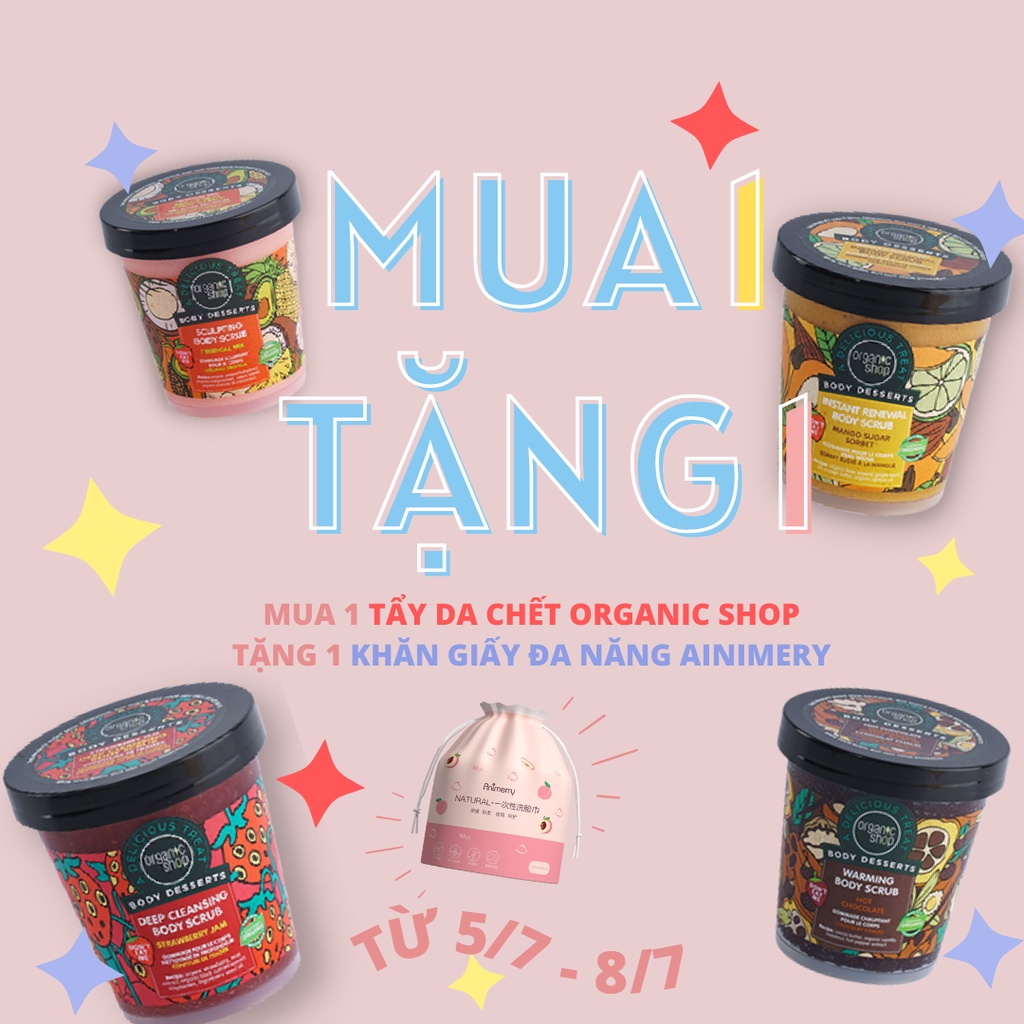 Tẩy Tế Bào Chết Toàn Thân Organic Shop Body Desserts 450ml Strawberry Jam -Almond &amp; Honey Milk-Chocolate-daothinhuquynh