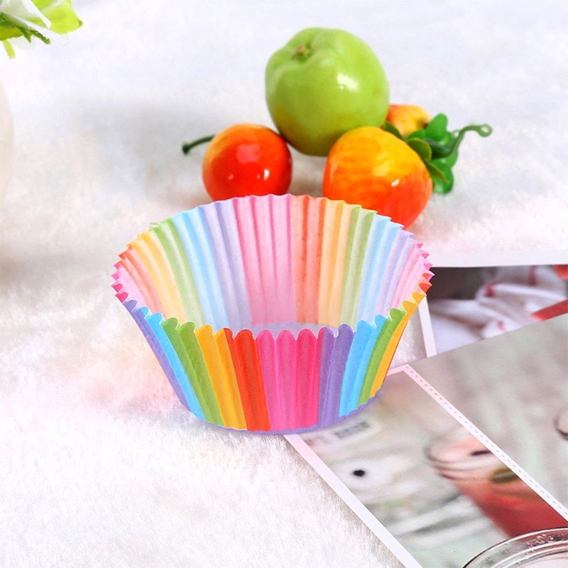 Set 100 khuôn làm bánh muffin bằng giấy màu sắc cầu vồng xinh xắn