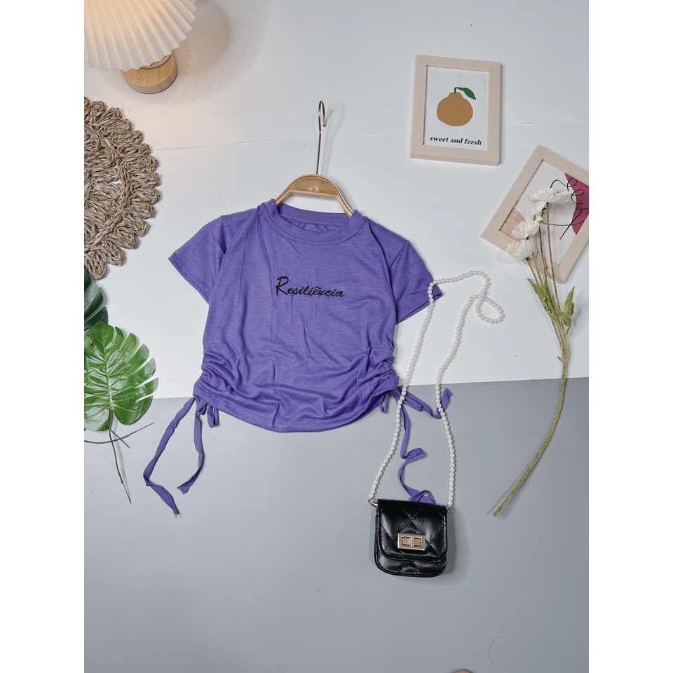 Áo crotop nữ tay ngắn rút dây bên hông ôm body siêu xinh màu Tím chất cotton co giãn 4 chiều - Kim Dung Fashion Store