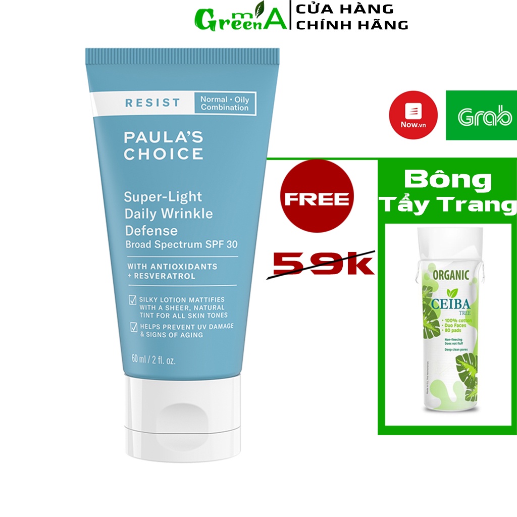 Kem Dưỡng Chống Nắng Paula's Choice Resist Super-light Wrinkle Defense SPF 30 Bảo Vệ Da Chống Lão Hóa Mini Size 15ml