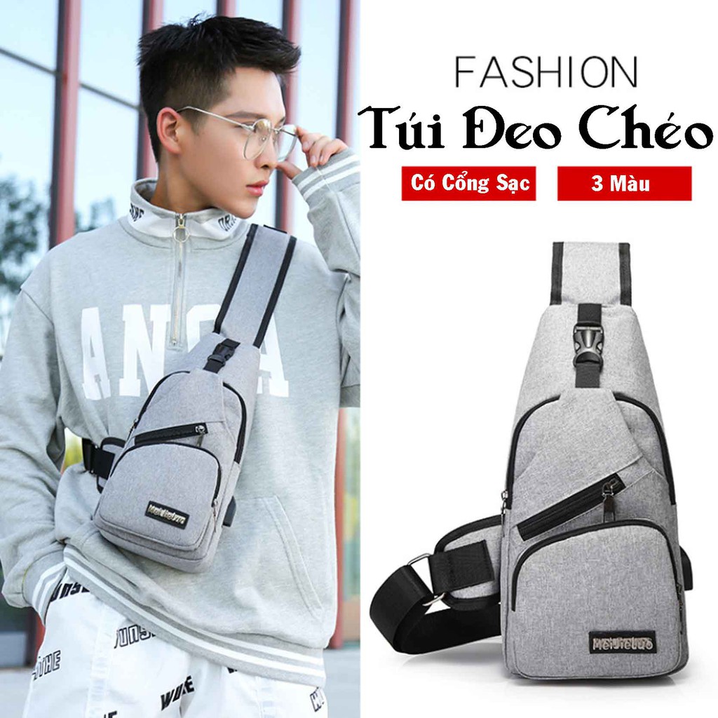 [Mã SKAMCLU8 giảm 10% cho đơn từ 100K] Túi đeo chéo thể thao du lịch phượt có cổng sạc tiện lợi