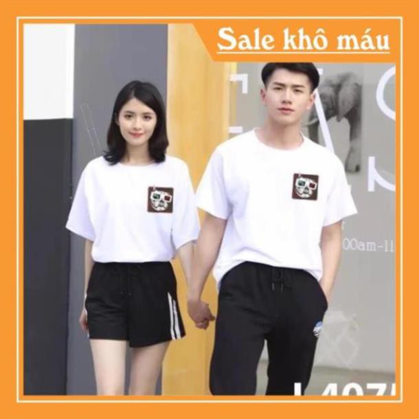 🔥XẢ HÀNG🔥 ÁO ĐÔI - Áo Thun Đôi Tay Ngắn In Hình Con Cún Mặt Xệ Mắt Kính I4075 - LoviCouple - Có FeedBack