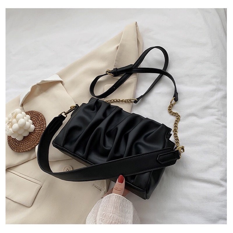 Túi xách nhún da mềm - mang được 2 kiểu, 2 màu đen trắng