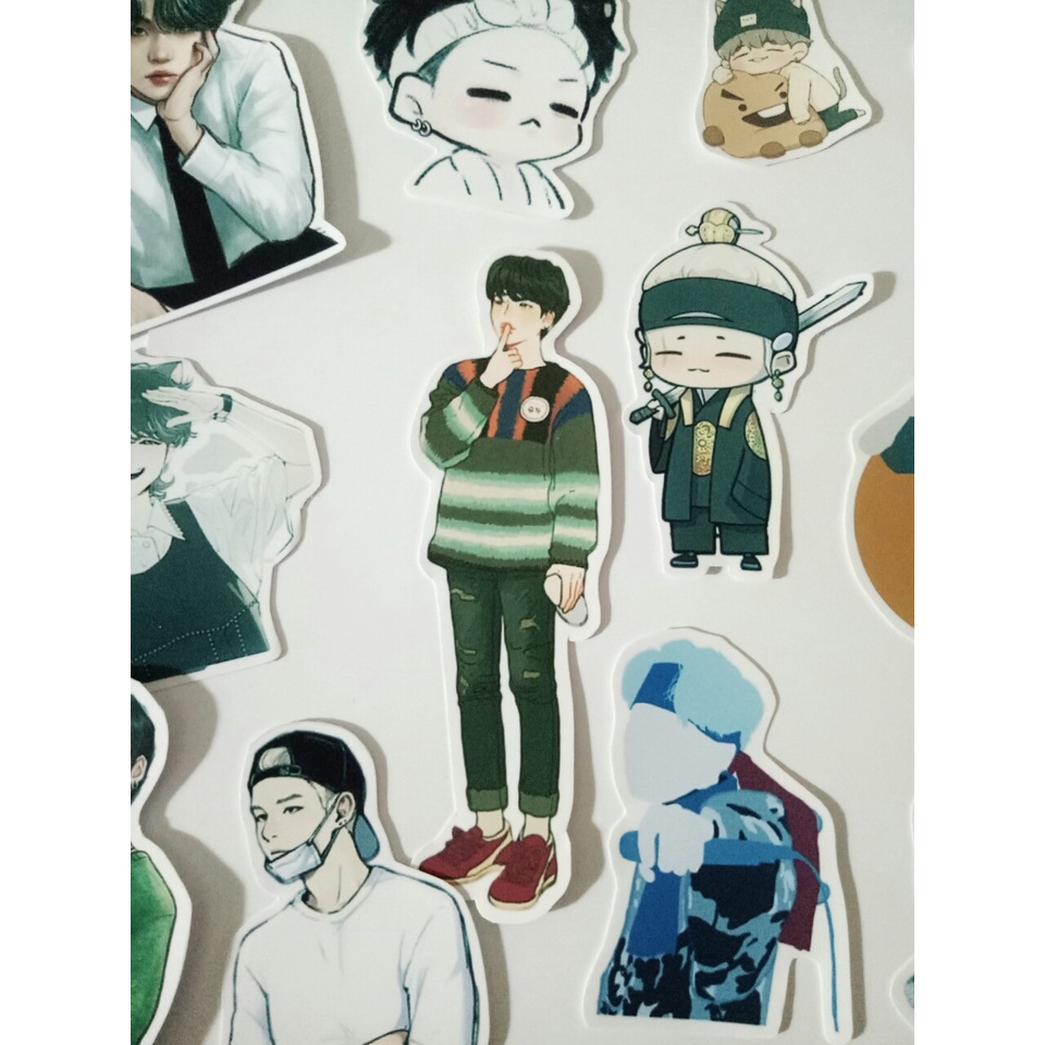 Bộ Sticker SUGA anime, chibi nhóm BTS, Tổng hợp ảnh Suga cute BT21 Shooky, nhãn dán trang trí.