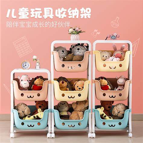 Kệ 3 tầng hình gấu có bánh xe đa năng đựng đồ chơi kệ sách cho bé 5576