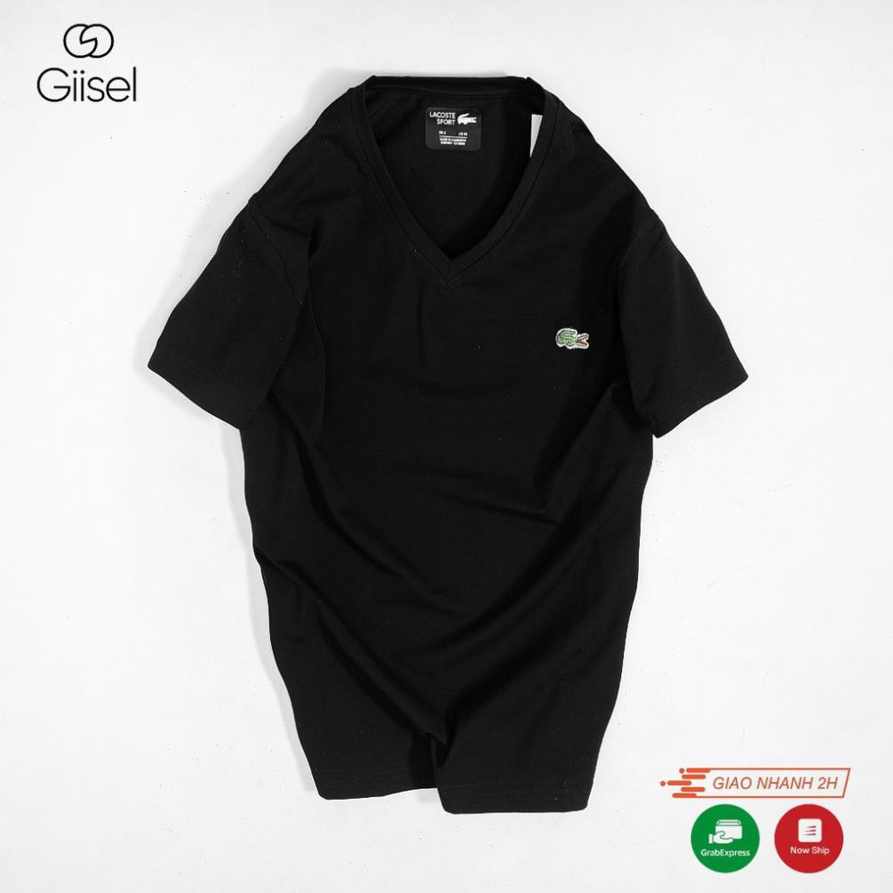 Áo phông nam nữ cổ tim - cộc tay COTTON CO GIÃN 4 CHIỀU - 3 MÀU : TRẮNG - ĐEN - GHI - mã thêu .