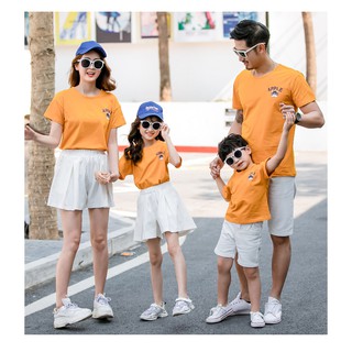 Đồ gia đình [FREESHIP] Set áo gia đình hình động vật ngộ nghĩnh kèm tông màu Cam in chữ APPLE trước ngực