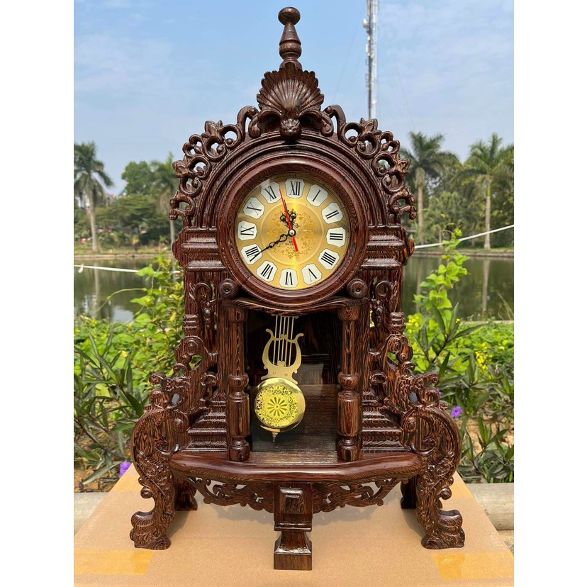 Đồng Hồ Quả Lắc Gỗ Mun Đuôi Công Hàng Cao Cấp KT 70cm x 44cm x 15cm
