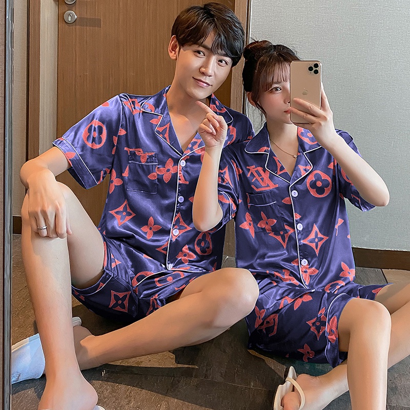 Bộ Đồ Ngủ Tay Ngắn Vải Lụa Satin Mềm Chất Lượng Cao Cỡ Lớn M-5XL Cho Nam Nữ