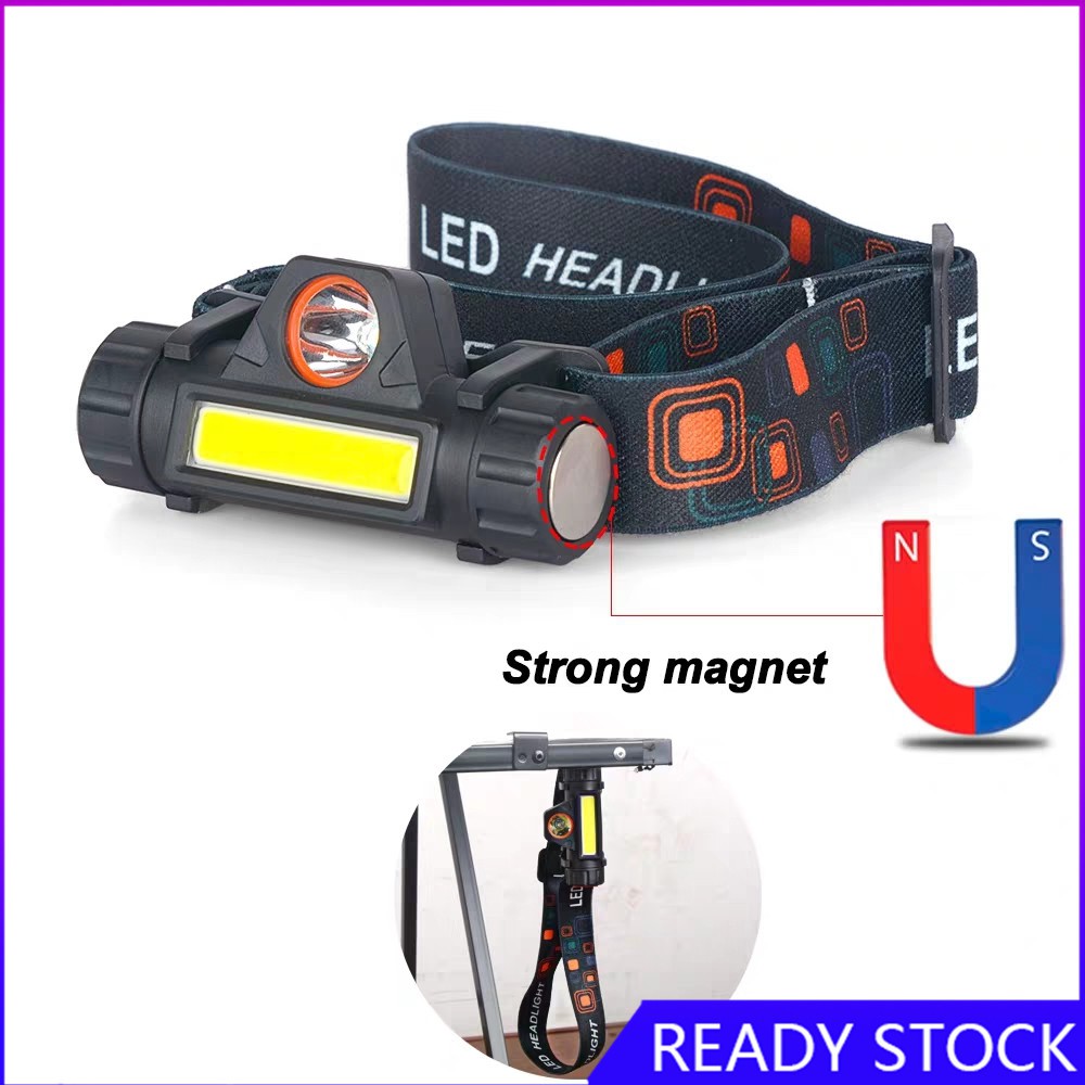 Đèn pin đội đầu bóng LED XPE + COB với công tắc + cáp sạc USB | BigBuy360 - bigbuy360.vn