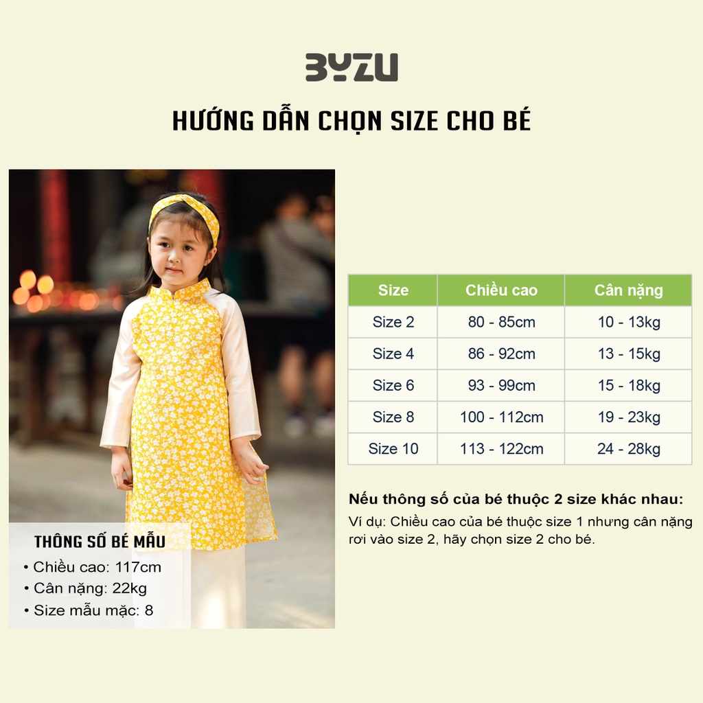 Áo Dài Cho Bé Gái BYZU Áo Dài Cách Tân Hoa Mai Nhí Phối Tay (CHƯA CÓ QUẦN)